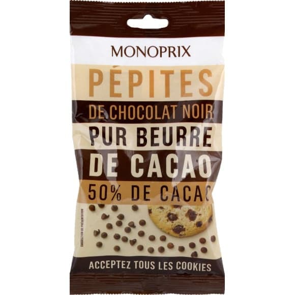 Pépites de chocolat noir pur beurre de cacao, 50%