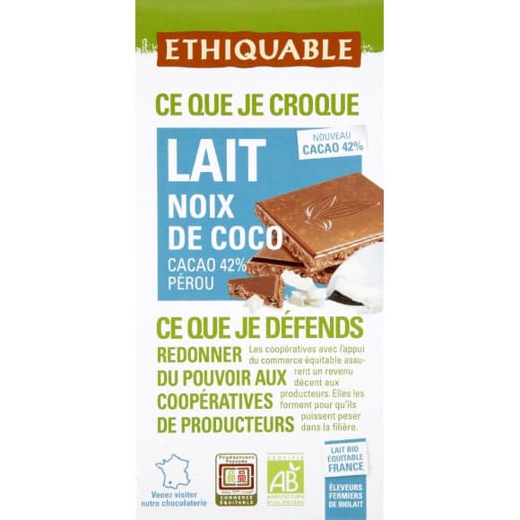 Chocolat lait coco bio