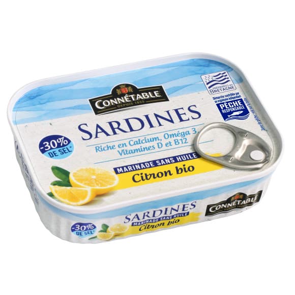 Sardines marinade sans huile citron bio -30% de sel
