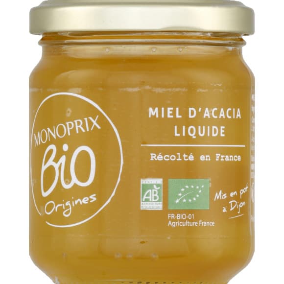 Miel d'acacia liquide, récolté en France