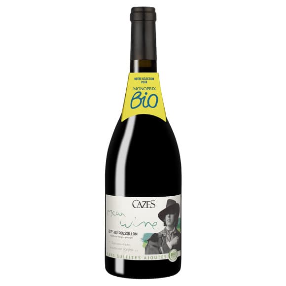 Aop cotes du roussillon oscar wine sans soufre, vin rouge bio, 2020