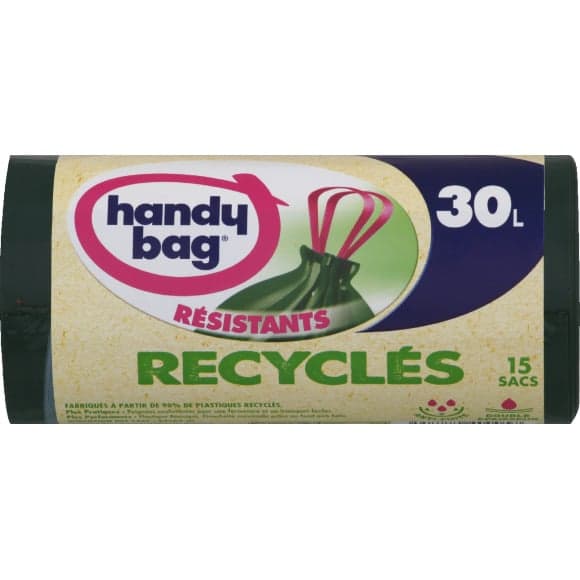 Sac poubelle à poignées coulissantes recycles 30L