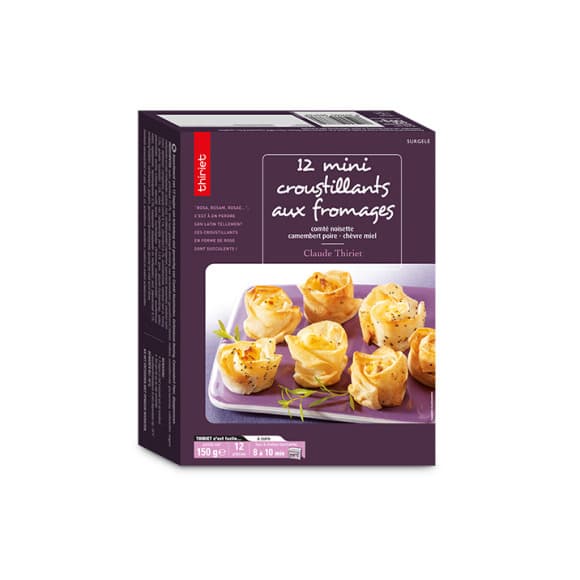 Mini croustillants aux fromages, comté noisette, camembert poire, chèvre miel, surgelé