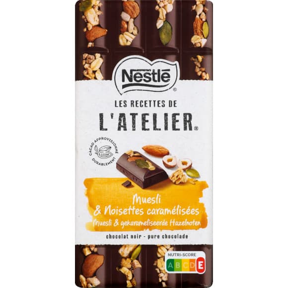 Tablette Chocolat Noir Muesli et Noisettes Caramélisées