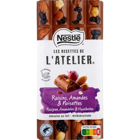 Nestlé Les recettes de l atelier Chocolat Lait Raisins Amandes etNoisettes