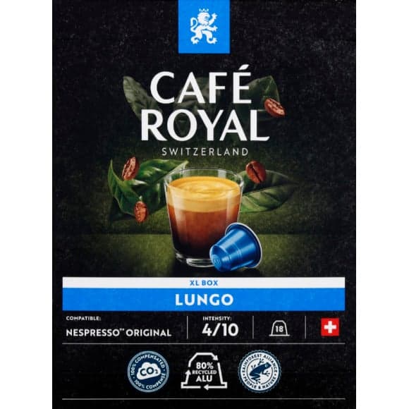 Café Royal lungo. Capsules compatibles avec le système Nespresso.100% arabica.