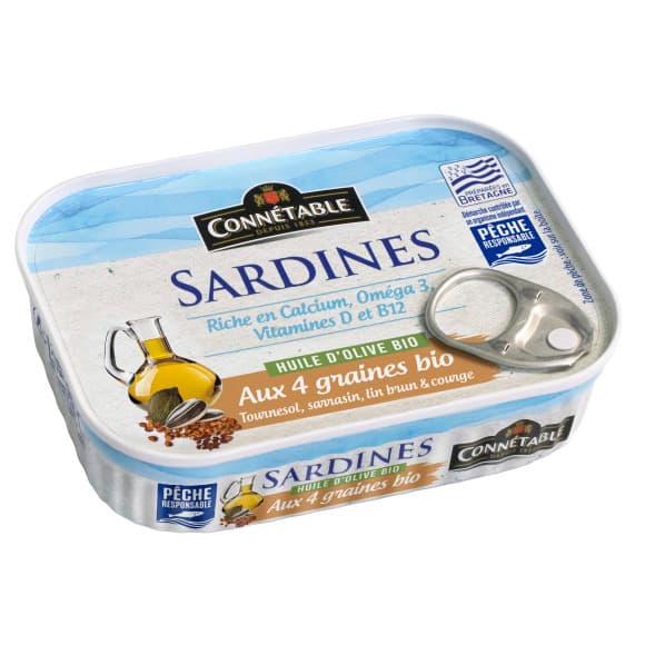 Sardines huile d'olive au 4 graines bio