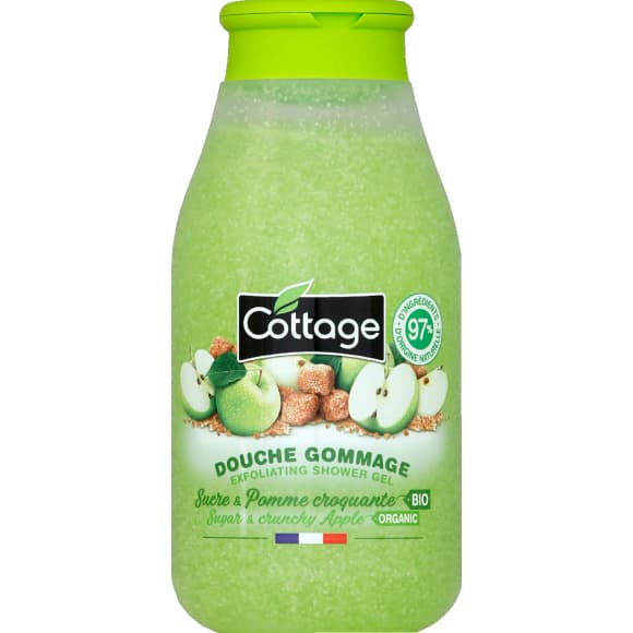 Cottage douche gommage sucre & pomme croquante bio 270 ml 97% d ingredients d origine naturelle