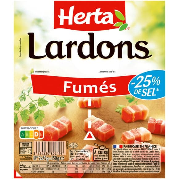 Herta lardons fumes tsr 2x75g