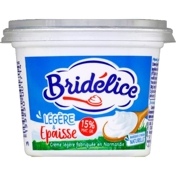 Crème légère épaisse, 15% de matière grasse, fabriquée en Normandie