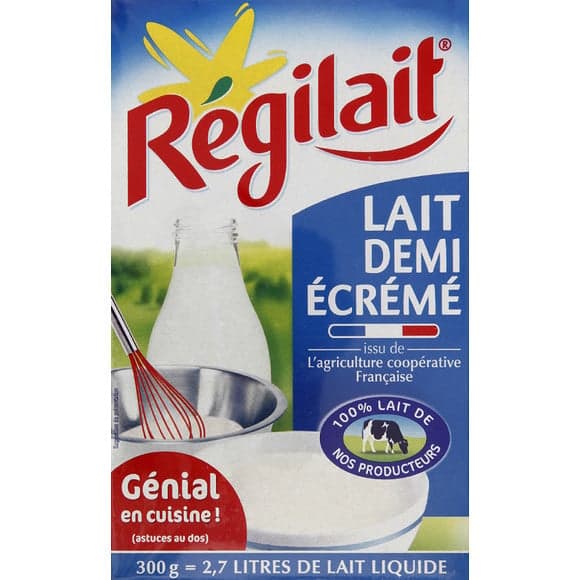 Lait demi écrémé en poudre, issu de l'Agriculture Coopérative Française, 100 % lait de nos producteu