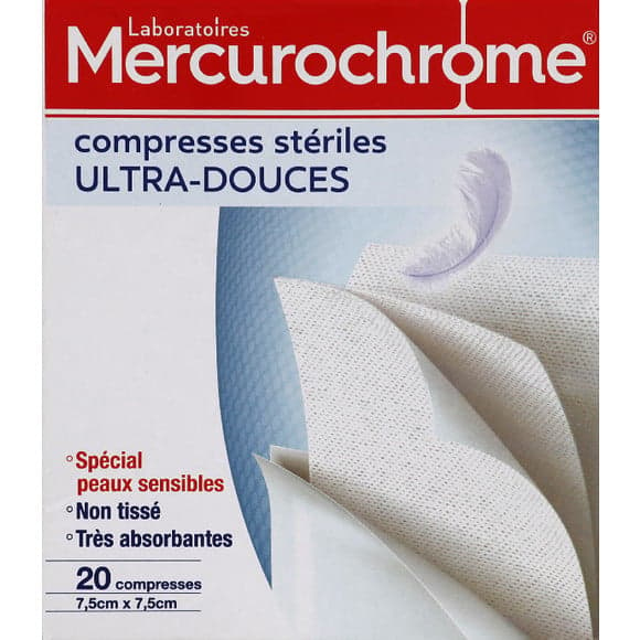 Compresses ultra-douces stériles, 7.5cm x 7.5cm, non tissé, spécial peaux sensibles ultra-absorbantes