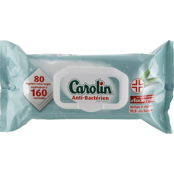 CAROLIN Lingettes anti-bactérienne sans javel à l'eucalyptus 15