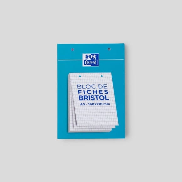 Bloc de 30 fiches Bristol perforées blanches, format A5, petits carreaux,  papier certifié PEFC