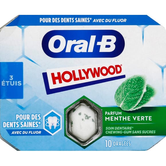 HOLLYWOOD Oral-B Chewing-gum menthe verte au fluor sans sucres