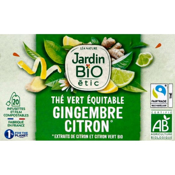 JARDIN BIO ETIC Thé vert gingembre, citron vert 