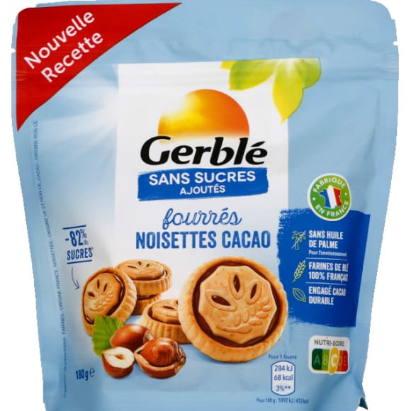 GERBLE Biscuits fourrés cacao sans sucres sachets fraîcheur 4x3