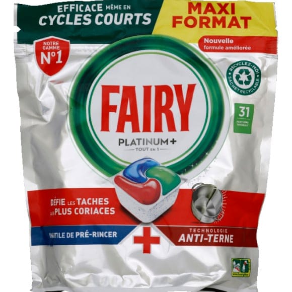 Fairy Platinum Plus Tout-en-1 Pastilles Lave-Vaisselle, 100 Tablettes (5 x  20) Citron, Défie les taches les plus Coriaces
