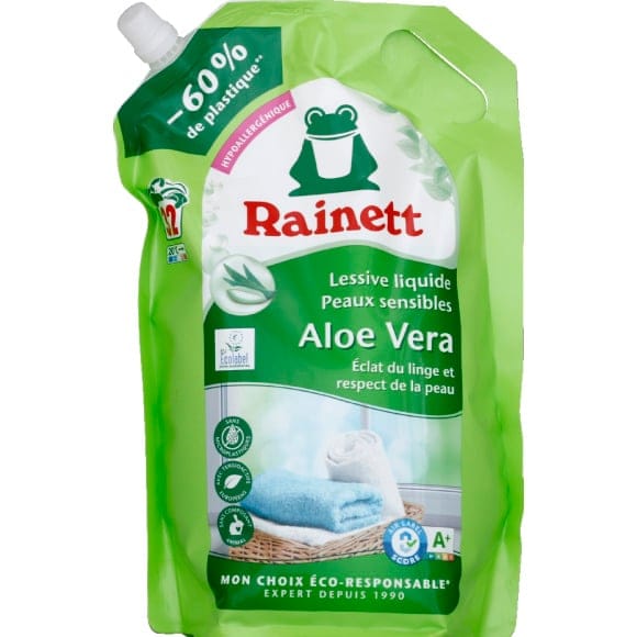 Rainett lessive liquide peaux sensibles ecolabel aloe vera 1,6l - recharge  32 lavages