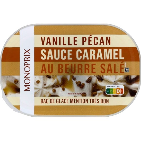 Glace vanille pecan sauce caramel beurre salé LA LAITIERE le bac