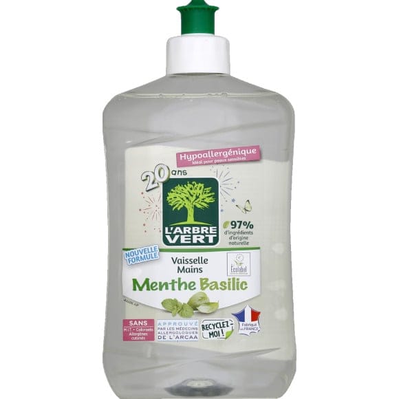 L'ARBRE VERT L arbre vert vaisselle mains menthe basilic -ecologique-  hypoallergénique - 97% d ingrédients d origine naturelle - 500ml 