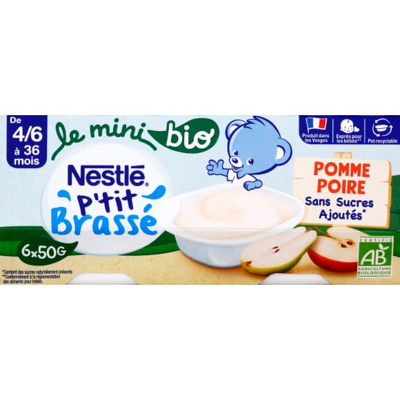 Nestlé - P'tit Onctueux Dessert lacté Nature Bio Coupelle Bébé Dès