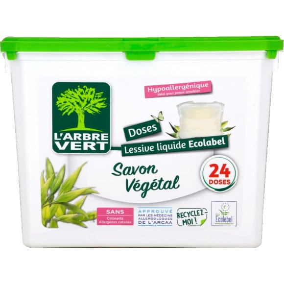 L'Arbre Vert L'Arbre Vert Hypoallergénique Doses Lessive Liquide Fraîcheur  Végétale (lot de 2 soit 24 doses) 