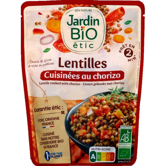 JARDIN BIO ETIC Jardin bio/ lentilles cuisinees au chorizo bio* 250 gr/  doypack 