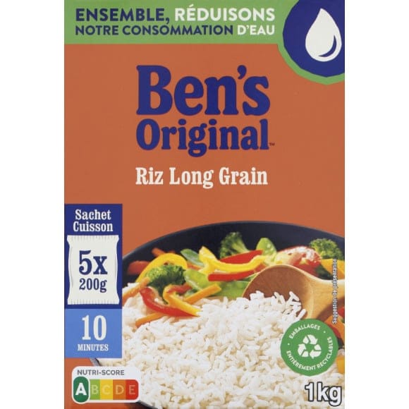 Ben s original riz sachet cuisson long grain 10 min 1kg (5x200g)