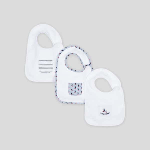 Lot De 3 Bavoirs Brodes En Coton Bio Oeko Tex Bleu Fonce Boutchou Monoprix Fr