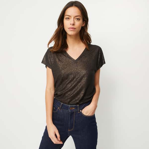 first-row-image de T-shirt col V en lin