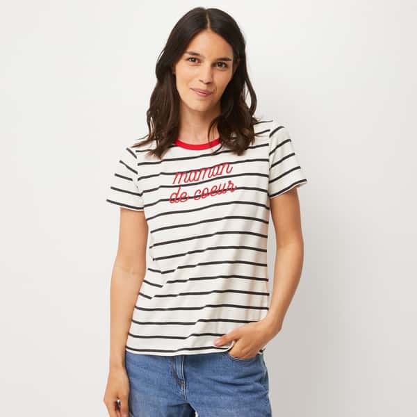 first-row-image de T-shirt rayé col rond en coton BIO