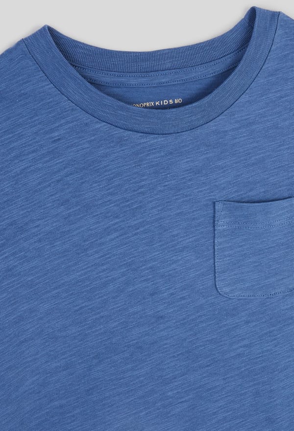third-row-image de T-shirt manches courtes uni poche poitrine en coton BIO