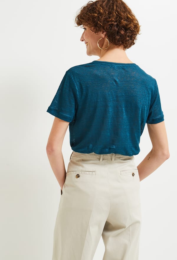 last-odd-image de T-shirt col V irisé en lin, certifié European Flax